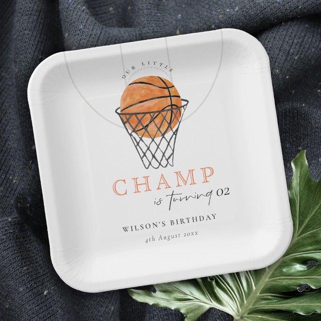 Rust Our Little Champ Basketball Any Age Birthday Paper Plates (Creator Uploaded)