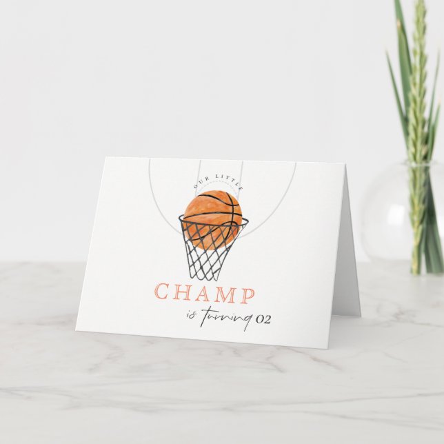 Rust Our Little Champ Basketball Any Age Birthday Thank You Card (Front)