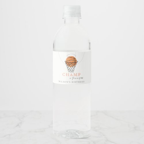 Rust Our Little Champ Basketball Any Age Birthday Water Bottle Label