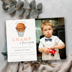 Rust Our Little Champ Basketball Photo Birthday Invitation