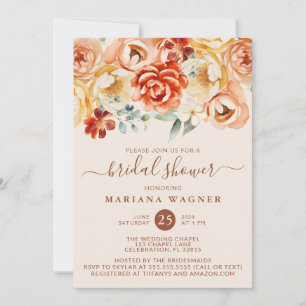 Rust Peach Beige Floral Bridal Shower Invitation
