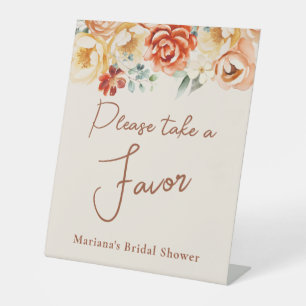 Rust Peach Floral Bridal Shower Favor Pedestal Sign