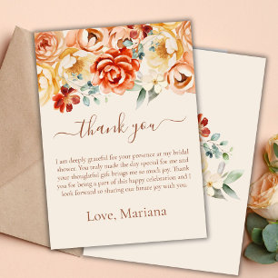 Rust Peach Floral Bridal Shower Thank You Card
