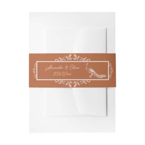 Rust Peacock Flourish Invitation Belly Band