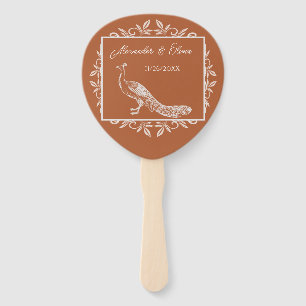 Rust Peacock Flourish Wedding Favor Hand Fan