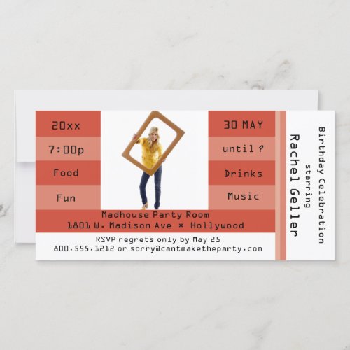 Rust Photo Admission Ticket Birthday Party Invite