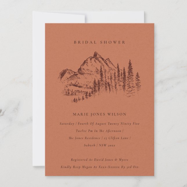 Rust Pine Mountain Sketch Bridal Shower Invite (Front)