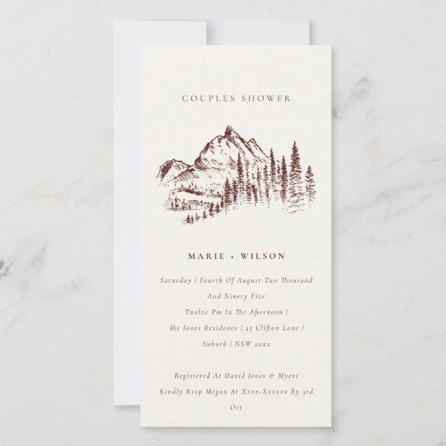Rust Pine Mountain Sketch Couples Shower Invite (Front)