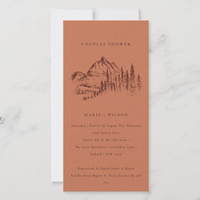 Rust Pine Mountain Sketch Couples Shower Invite (Front)