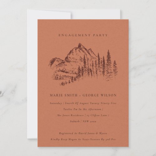Rust Pine Woods Mountain Sketch Engagement Invite