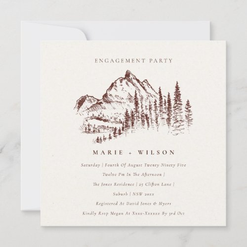 Rust Pine Woods Mountain Sketch Engagement Invite