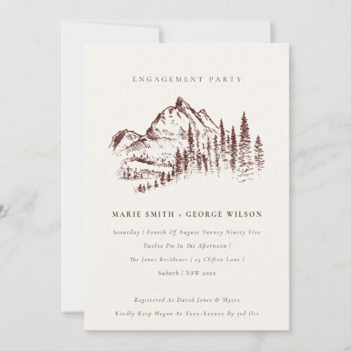 Rust Pine Woods Mountain Sketch Engagement Invite