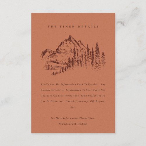 Rust Pine Woods Mountain Sketch Wedding Details Enclosure Card