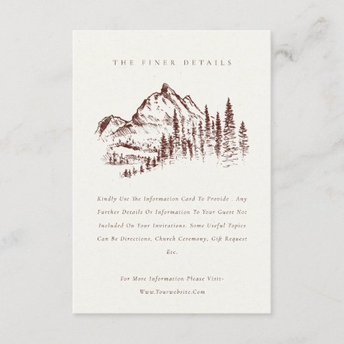 Rust Pine Woods Mountain Sketch Wedding Details Enclosure Card