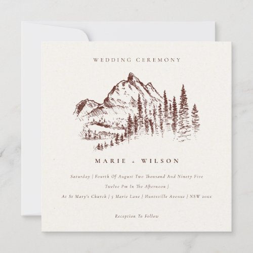 Rust Pine Woods Mountain Sketch Wedding Invite