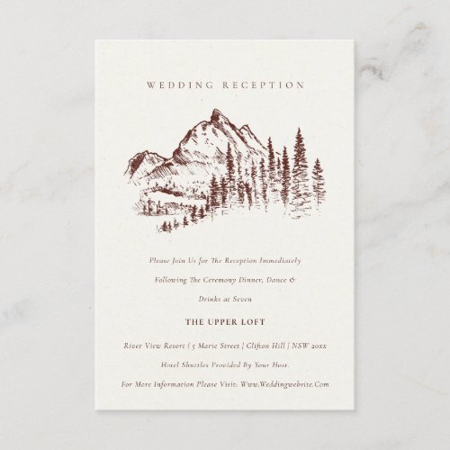 Rust Pine Woods Mountain Sketch Wedding Reception Enclosure Card