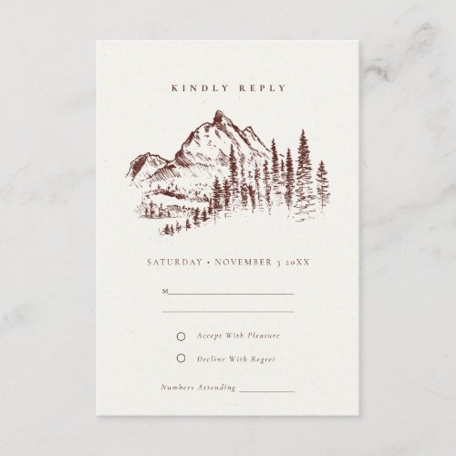 Rust Pine Woods Mountain Sketch Wedding RSVP Enclosure Card