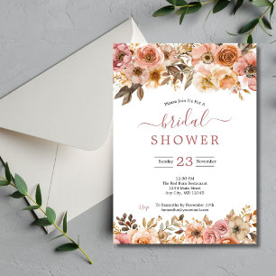 Rust Pink Beige Watercolor Floral Bridal Shower Invitation