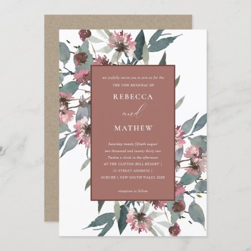 RUST PINK EUCALYPTUS FLORAL VOW RENEWAL INVITE