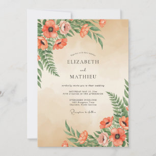 Rust Poppy Fern Wedding Invitation