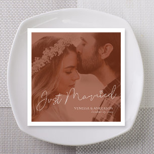 Rust Postcard Photo Just Married Napkins