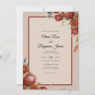 Rust Protea Leaf Wedding Invitation