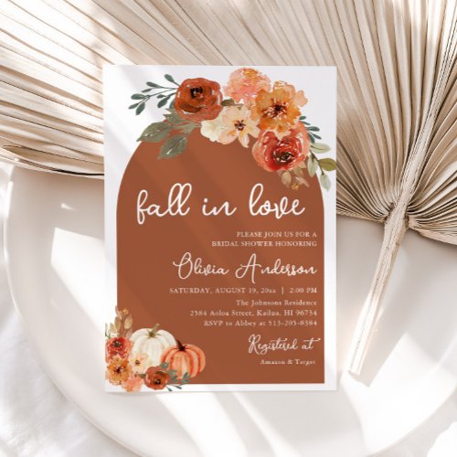 Rust Pumpkin Fall in Love Bridal Shower Invitation