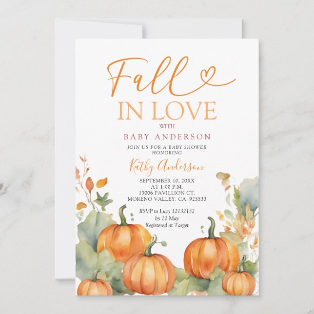 Rust Pumpkin Flowers Fall in Love Bridal Shower  Invitation (Front)