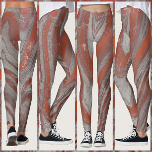 Rust Red and Gray Natural Wavey Abstract Leggings