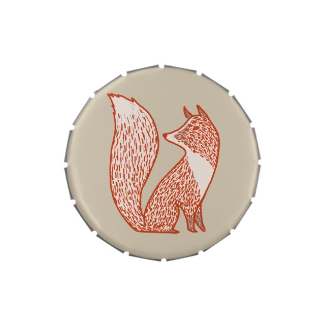 Rust Red and Ivory Foxes Jelly Belly Candy Tin (Top)