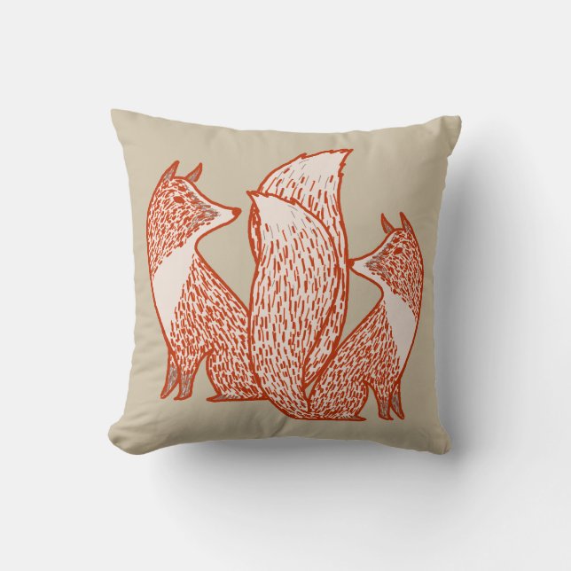 Rust Red and Ivory Foxes Throw Pillow (Front)