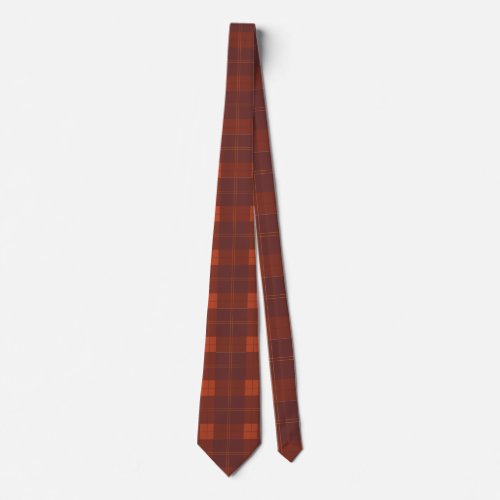 Rust Red and Orange Plaid Pattern Neck Tie