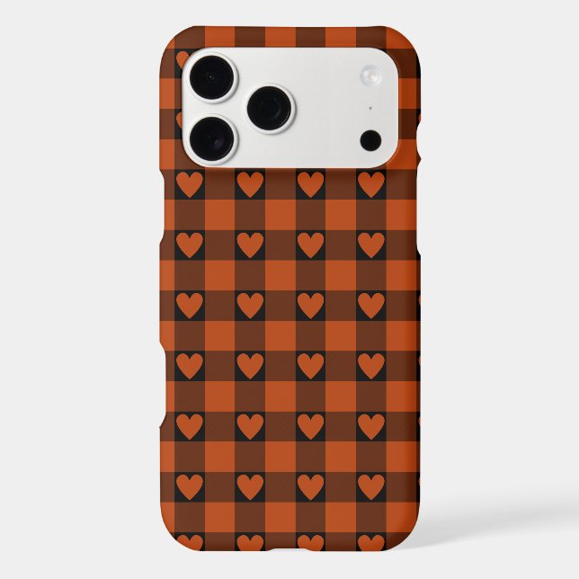 Rust Red Black Buffalo Heart Plaid Phone Case (Back)