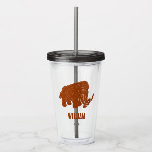 Rust Red Cartoon Woolly Mammoth Personalized Acrylic Tumbler