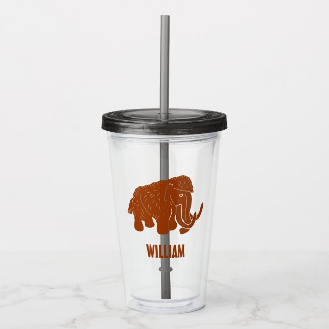 Rust Red Cartoon Woolly Mammoth Personalized Acrylic Tumbler (Front)