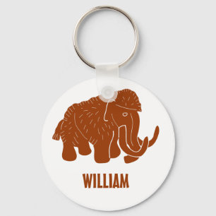 Rust Red Cartoon Woolly Mammoth Personalized Keychain