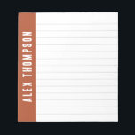 Rust Red Custom Name Lined Notepad<br><div class="desc">Lined notepad personalized with name in white letters written across the side against rust red.</div>