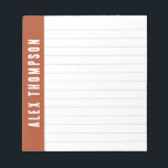 Rust Red Custom Name Lined Notepad<br><div class="desc">Lined notepad personalized with name in white letters written across the side against rust red.</div>
