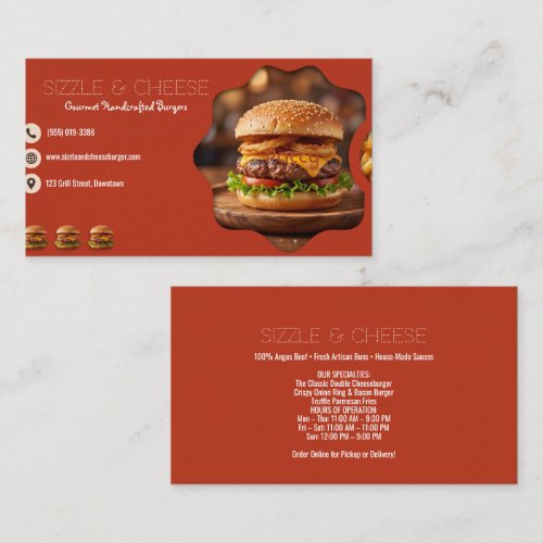 Rust Red Gourmet Cheeseburger Wavy Photo Business Card