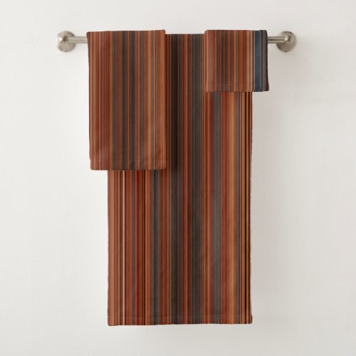 Rust Red Gray Stripes  Bath Towel Set