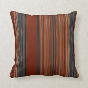 Rust Red Gray Stripes Throw Pillow