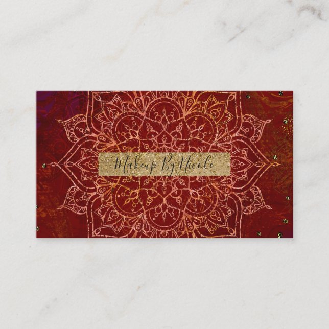 Rust Red Mandala Gold Glam Modern Chic Business Card (Front)