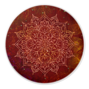 Rust Red Mandala Gold Glam Modern Chic Ceramic Knob