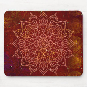 Rust Red Mandala Gold Glam Modern Chic Mouse Pad