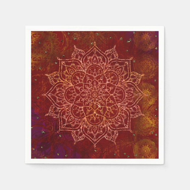 Rust Red Mandala Gold Glam Modern Chic Napkins (Front)