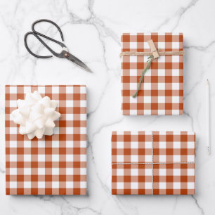 Rust Red Plaid Gingham Wrapping Paper Sheets