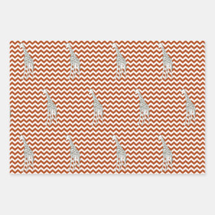 Rust Red Safari Chevron with Pop Art Giraffe Wrapping Paper Sheets