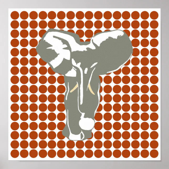 Rust Red Safari Dot with Pop Art Elephant Poster | Zazzle