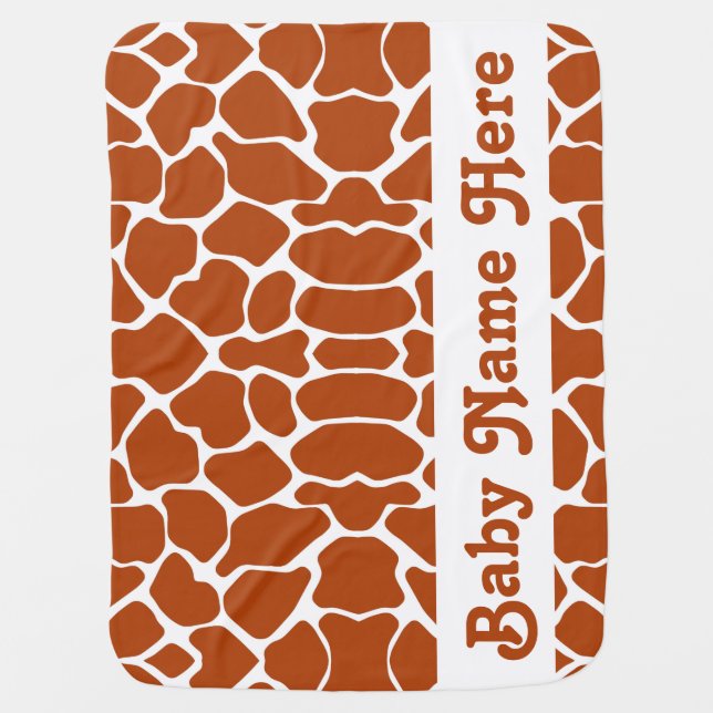 Rust Red Safari Giraffe with name Baby Blanket (Front)