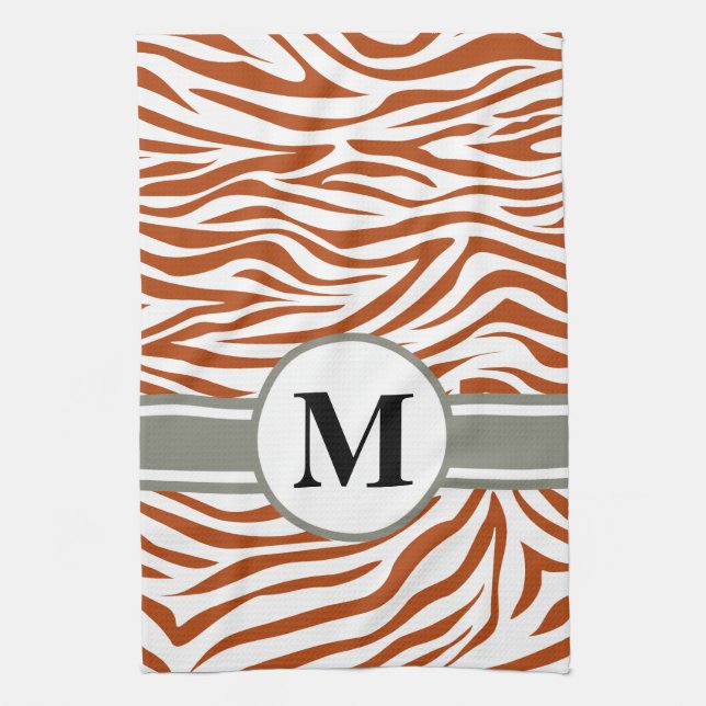 Rust Red Safari Zebra with monogram Towel (Vertical)